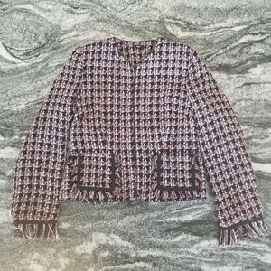 (S) Mossimo Supply Co. Tweed Pink and Black Blazer Fringe Academia Feminine